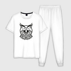 Пижама хлопковая мужская Логотип круглой совы, цвет: белый