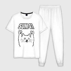 Пижама хлопковая мужская Sum41 - rock cat, цвет: белый