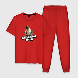Пижама хлопковая мужская Chicken Gun illustration, цвет: красный