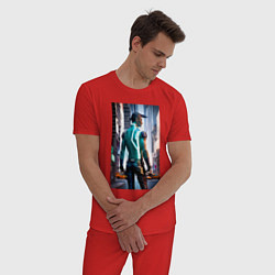 Пижама хлопковая мужская A cyberpunk dude - New York, цвет: красный — фото 2