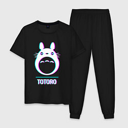 Пижама хлопковая мужская Символ Totoro в стиле glitch, цвет: черный