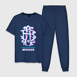 Пижама хлопковая мужская Nickelback glitch rock, цвет: тёмно-синий