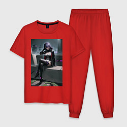 Пижама хлопковая мужская Футуристичная Райден Сёгун, цвет: красный