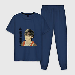 Пижама хлопковая мужская Тэхен и Чонгук, цвет: тёмно-синий