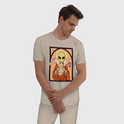 Пижама хлопковая мужская Пришелец с кошкой, цвет: миндальный — фото 2
