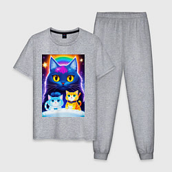 Пижама хлопковая мужская Три кота магических, цвет: меланж