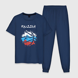 Пижама хлопковая мужская Russia basketball, цвет: тёмно-синий