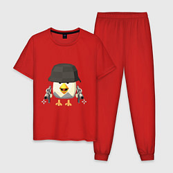 Пижама хлопковая мужская Chicken Gun в каске, цвет: красный