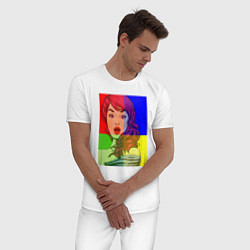 Пижама хлопковая мужская Ретро девушка, цвет: белый — фото 2