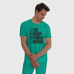 Пижама хлопковая мужская Eat, sleep, poker, repeat, цвет: зеленый — фото 2