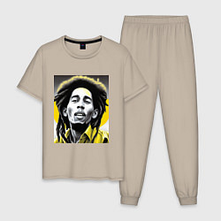 Пижама хлопковая мужская Bob Marley Digital Art, цвет: миндальный