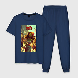 Пижама хлопковая мужская Зомби девушка, цвет: тёмно-синий