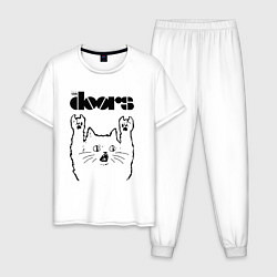 Пижама хлопковая мужская The Doors - rock cat, цвет: белый