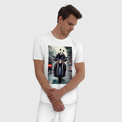 Пижама хлопковая мужская Panda - cool biker - neural network, цвет: белый — фото 2