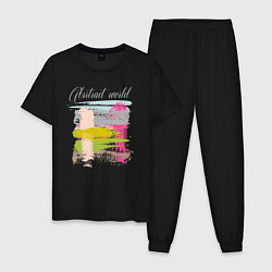 Пижама хлопковая мужская Абстрактный мир полосы, цвет: черный
