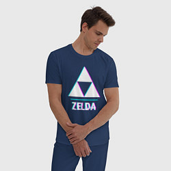 Пижама хлопковая мужская Zelda в стиле glitch и баги графики, цвет: тёмно-синий — фото 2