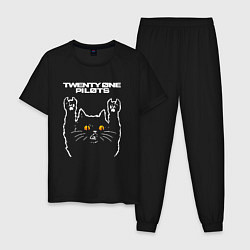 Пижама хлопковая мужская Twenty One Pilots rock cat, цвет: черный