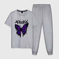 Пижама хлопковая мужская Gothic black butterfly, цвет: меланж
