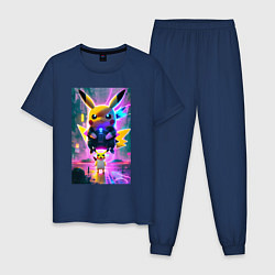 Пижама хлопковая мужская Stand of Pikachu - city fantasy, цвет: тёмно-синий