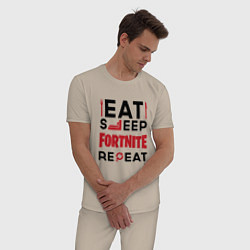 Пижама хлопковая мужская Надпись: eat sleep Fortnite repeat, цвет: миндальный — фото 2