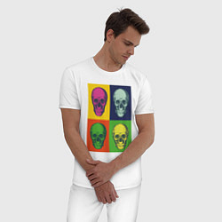 Пижама хлопковая мужская Psychedelic skulls, цвет: белый — фото 2