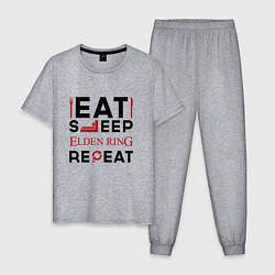 Пижама хлопковая мужская Надпись: eat sleep Elden Ring repeat, цвет: меланж