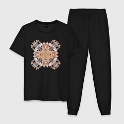 Пижама хлопковая мужская Орнамент мозаика из ракушек бежевая, цвет: черный