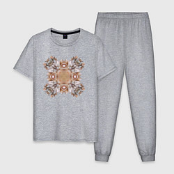 Пижама хлопковая мужская Орнамент мозаика из ракушек бежевая, цвет: меланж