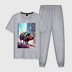 Мужская пижама Капибара в мегаполисе - киберпанк