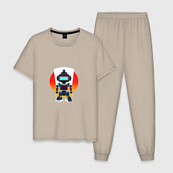 Пижама хлопковая мужская Ретро робот-андроид, цвет: миндальный