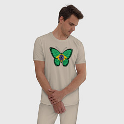 Пижама хлопковая мужская Бразилия бабочка, цвет: миндальный — фото 2