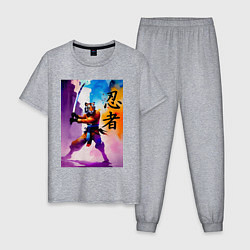 Пижама хлопковая мужская Tiger ninja - watercolor - painting, цвет: меланж