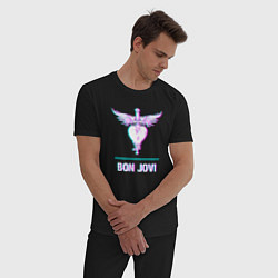 Пижама хлопковая мужская Bon Jovi glitch rock, цвет: черный — фото 2