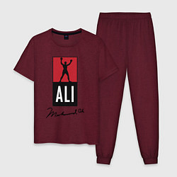 Пижама хлопковая мужская Muhammad Ali boxer, цвет: меланж-бордовый