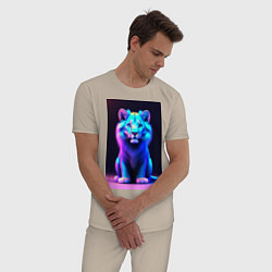 Пижама хлопковая мужская Неоновый львенок, цвет: миндальный — фото 2