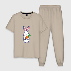 Пижама хлопковая мужская Милый заяц с морковью, цвет: миндальный