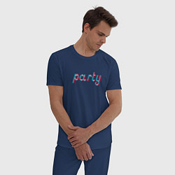 Пижама хлопковая мужская Party в стиле неон, цвет: тёмно-синий — фото 2