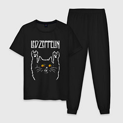 Пижама хлопковая мужская Led Zeppelin rock cat, цвет: черный