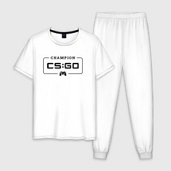 Пижама хлопковая мужская Counter Strike gaming champion: рамка с лого и джо, цвет: белый