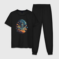 Пижама хлопковая мужская Космос: арт нейросети, цвет: черный