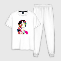 Пижама хлопковая мужская BTS Ким Тхэхён, цвет: белый