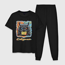 Пижама хлопковая мужская Ночная совушка, цвет: черный