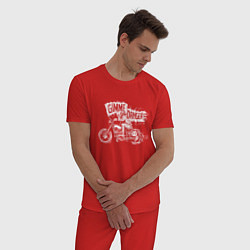 Пижама хлопковая мужская Gimme danger - motorcycle - motto, цвет: красный — фото 2