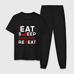 Пижама хлопковая мужская Надпись eat sleep Elden Ring repeat, цвет: черный