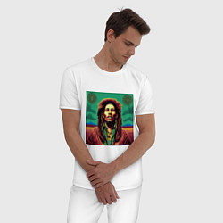 Пижама хлопковая мужская Digital Art Bob Marley in the field, цвет: белый — фото 2