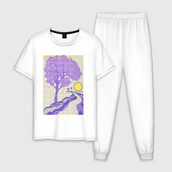 Пижама хлопковая мужская Солнечный закат аниме, цвет: белый