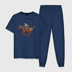 Пижама хлопковая мужская Гонка на лошадке, цвет: тёмно-синий