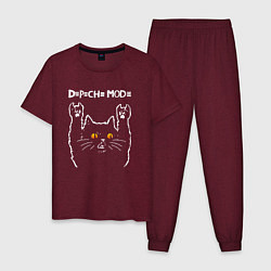 Пижама хлопковая мужская Depeche Mode rock cat, цвет: меланж-бордовый