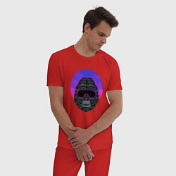 Пижама хлопковая мужская Горилла в очках космос, цвет: красный — фото 2