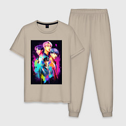 Пижама хлопковая мужская BTS poster, цвет: миндальный